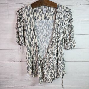 ICHI Cover Wrap Open Front Boho Button Geometric Print Top Womens Size 36 Sample
